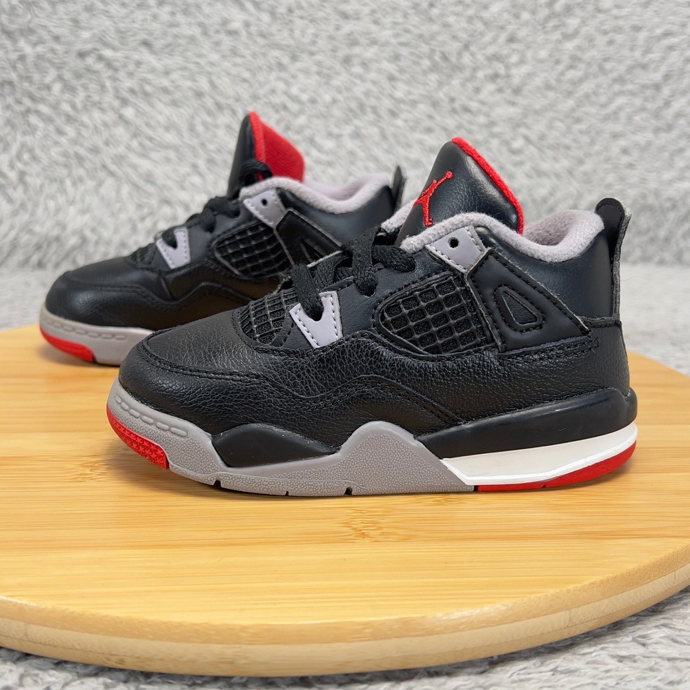 Jordan 4 Retro Bred Reimagined Toddler Black Red BQ7670-006 Size 8C